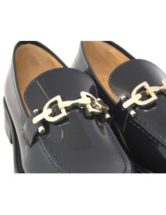 Luca Grossi Mocassino Vaschetta Morsetto Oro Vernice Lux Blu Notte