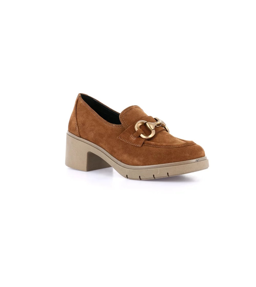 Grunland Mocassino Tacco Medio Plateau Morsetto Camoscio Cuoio