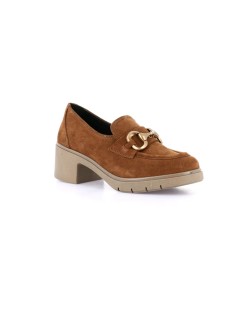 Grunland Mocassino Tacco Medio Plateau Morsetto Camoscio Cuoio