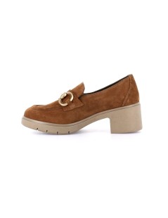 Grunland Mocassino Tacco Medio Plateau Morsetto Camoscio Cuoio