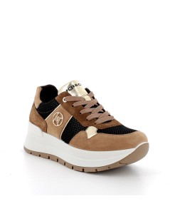 IGI &Co Sneakers Zeppa Alta Logo Inserti Camoscio Caramel Nero