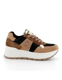 IGI &Co Sneakers Zeppa Alta Logo Inserti Camoscio Caramel Nero