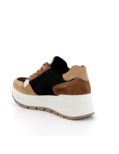 IGI &Co Sneakers Zeppa Alta Logo Inserti Camoscio Caramel Nero