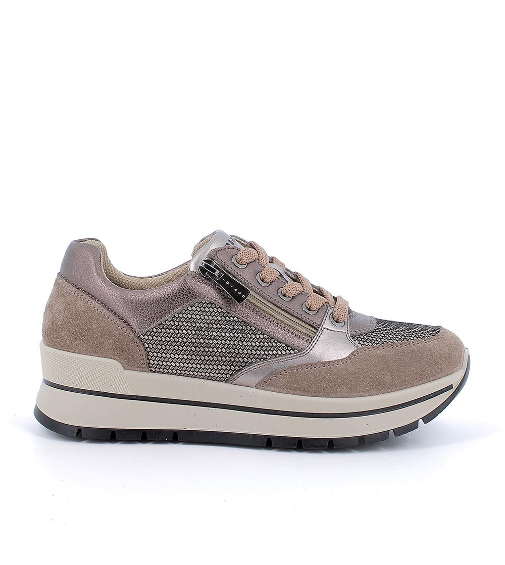 IGI &Co Sneakers Balance Zip Laterale Laminato Fango Taupe