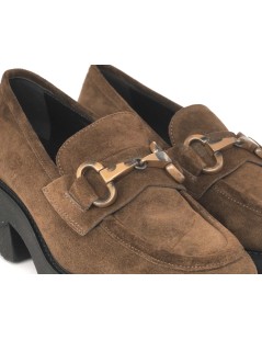 Luca Grossi Mocassino Tacco Medio Leggero Camoscio Testa di Moro