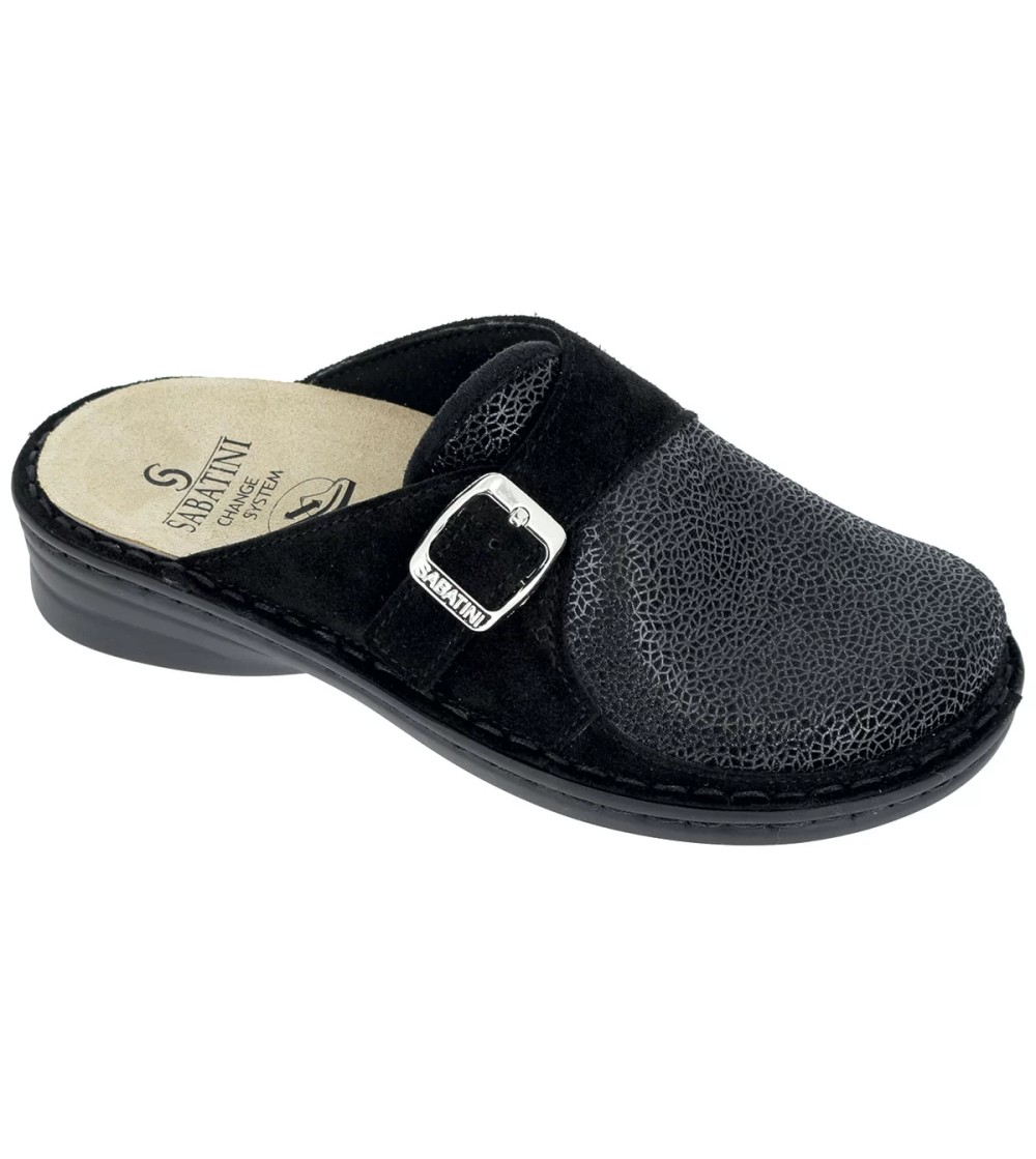 Sabatini Ciabatta Elasticizzata Fibbia Regolabile Plantare Estraibile Nero