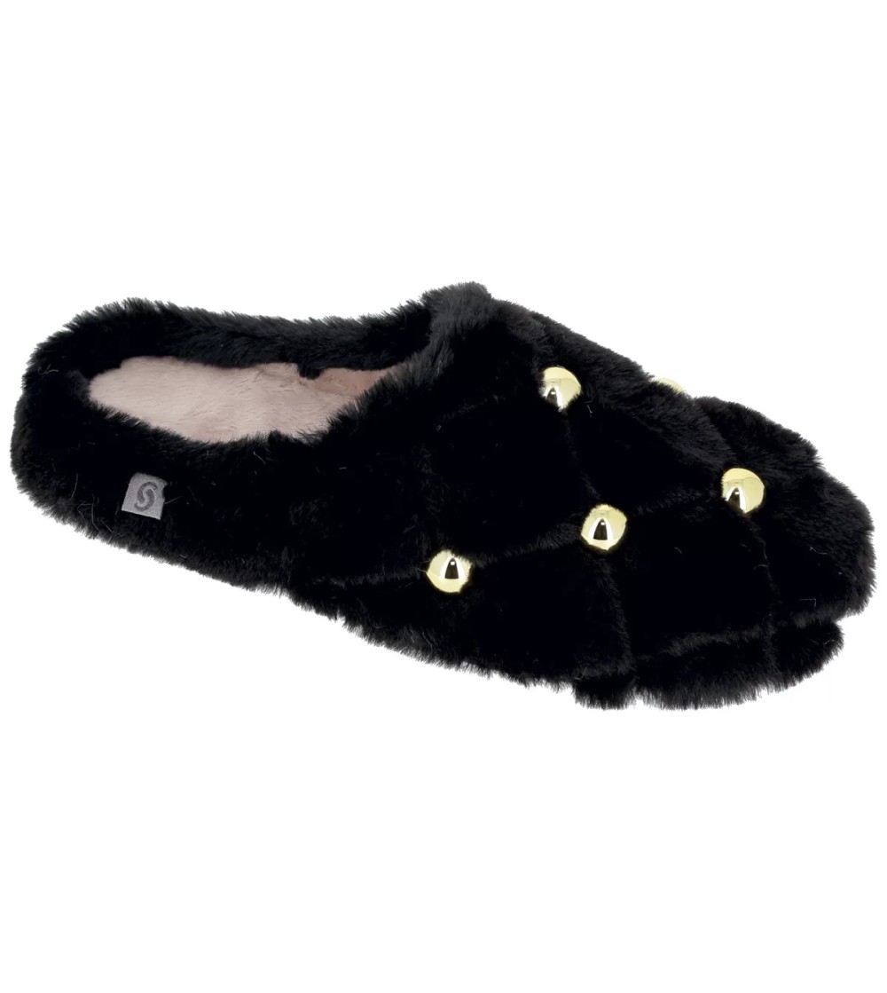 Sabatini Ciabattina Peluche con Borchie Plantare Estraibile Nero