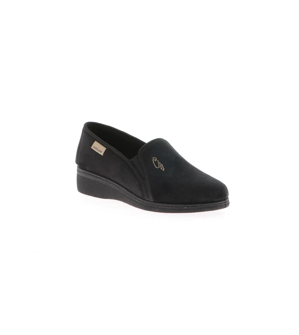 Grunland Pantofola Slipon Comfort Logo Strass Velour Nero