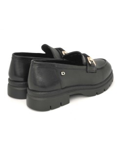 Donna Serena Mocassino College Fondo Medio Pelle Nero