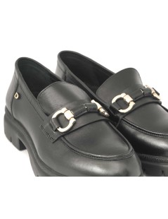 Donna Serena Mocassino College Fondo Medio Pelle Nero