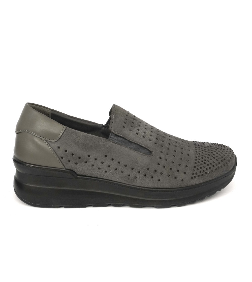 CO.mfort Slipon Zeppa Media Strass Camoscio Grigio