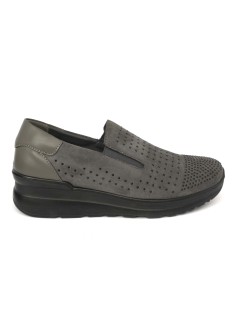 CO.mfort Slipon Zeppa Media Strass Camoscio Grigio