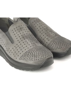 CO.mfort Slipon Zeppa Media Strass Camoscio Grigio