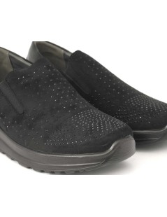 CO.mfort Slipon Zeppa Media Strass Camoscio Nero