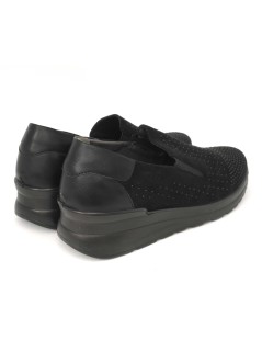 CO.mfort Slipon Zeppa Media Strass Camoscio Nero