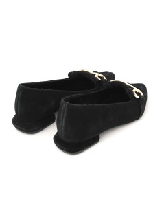 Holly Queen Mocassino Punta Basso Morsetto Metal Oro Camoscio Nero