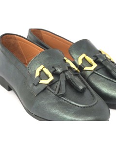 Holly Queen Mocassino Basso con Nappine Pelle Perlata Verde