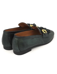 Holly Queen Mocassino Basso con Nappine Pelle Perlata Verde