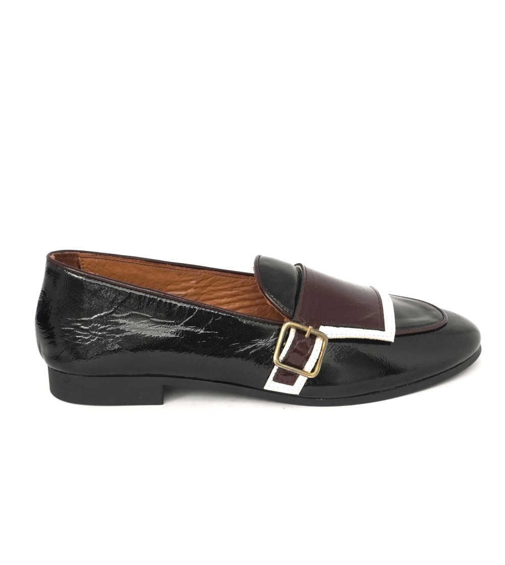 Holly Queen Mocassino Basso Monk Fibbia Naplak Nero Bordeaux