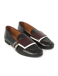 Holly Queen Mocassino Basso Monk Fibbia Naplak Nero Bordeaux