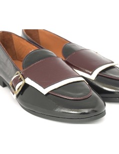 Holly Queen Mocassino Basso Monk Fibbia Naplak Nero Bordeaux