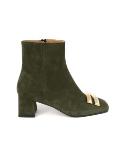 Noa Tronchetto Tacco Medio Logo Oro Camoscio Bosco