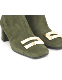 Noa Tronchetto Tacco Medio Logo Oro Camoscio Bosco