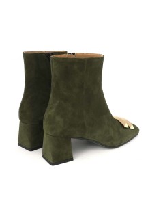 Noa Tronchetto Tacco Medio Logo Oro Camoscio Bosco