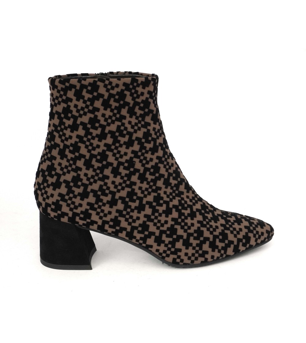 Brunate Tronchetto Tacco Medio Camoscio Optical Cioccolato Nero