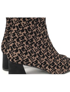 Brunate Tronchetto Tacco Medio Camoscio Optical Cioccolato Nero