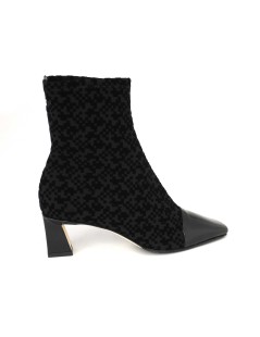 Brunate Tronchetto Tacco Medio Vernice Camoscio Optical Nero