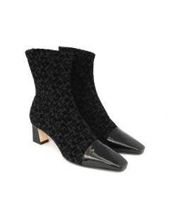 Brunate Tronchetto Tacco Medio Vernice Camoscio Optical Nero