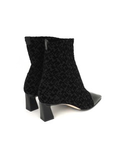 Brunate Tronchetto Tacco Medio Vernice Camoscio Optical Nero