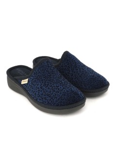 Grunland Ciabatta Zeppa Media Profilata Feltro Animalier Blu