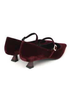 Chantal Decollette Punta Tacco Medio Strass Velluto Bordeaux