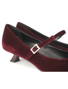 Chantal Decollette Punta Tacco Medio Strass Velluto Bordeaux
