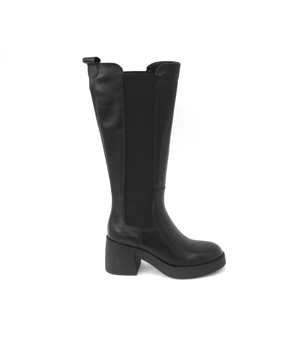 Francesco Brunelli Stivale Platform Alto Doppio Elastico Pelle Nero
