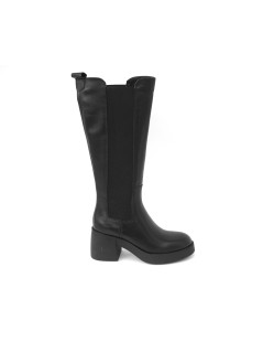 Francesco Brunelli Stivale Platform Alto Doppio Elastico Pelle Nero