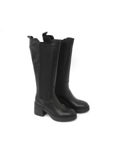 Francesco Brunelli Stivale Platform Alto Doppio Elastico Pelle Nero