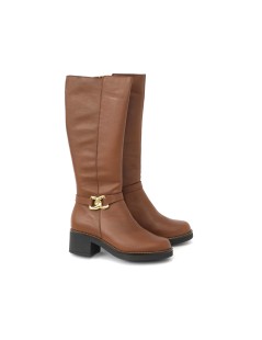 Susimoda Stivale con Tacco Medio Cinturino Pelle Cognac