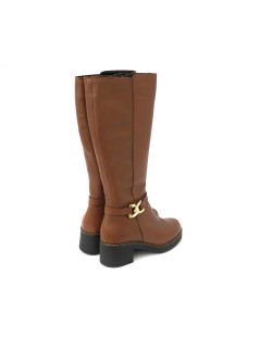 Susimoda Stivale con Tacco Medio Cinturino Pelle Cognac