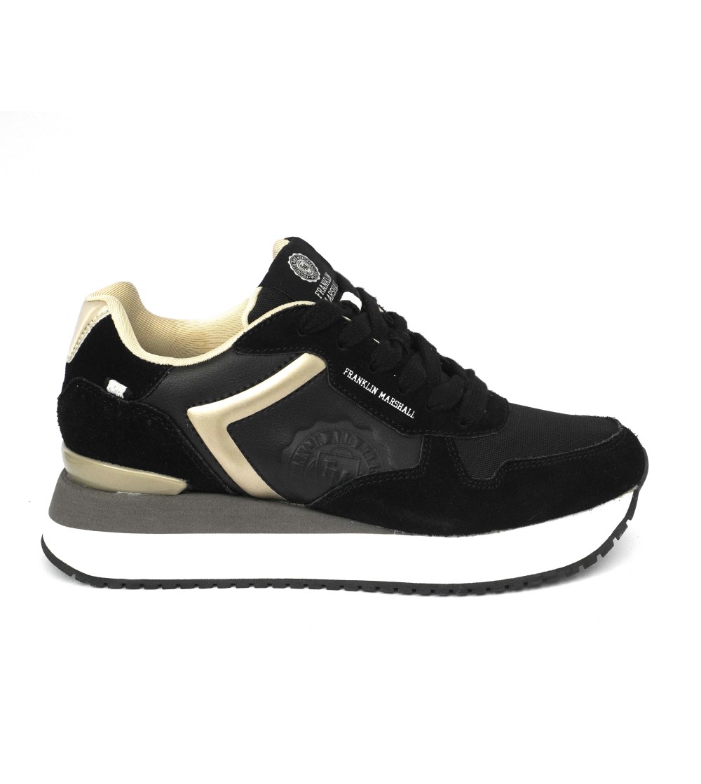 Franklin & Marshall Sneakers Donna Balance Platform Camoscio Nero Oro