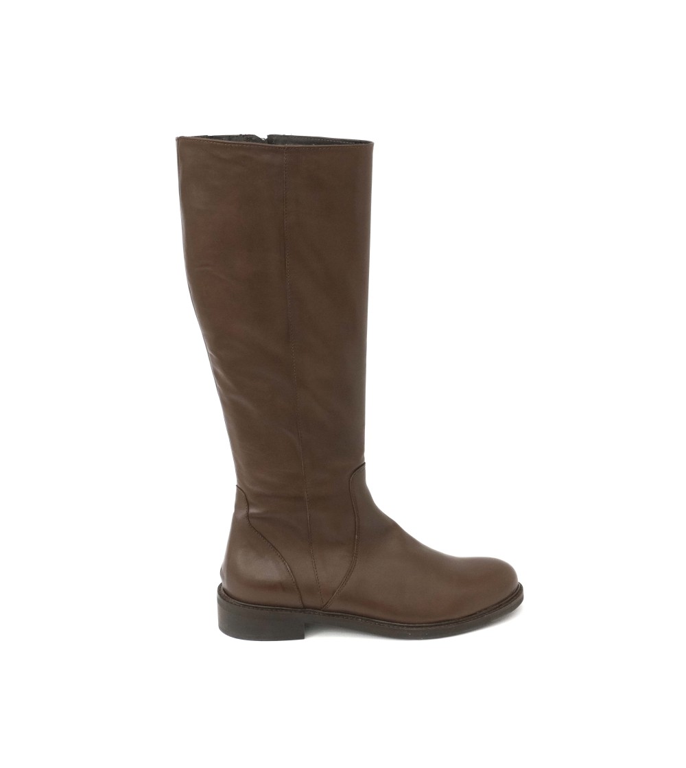 Carla De' Medici Stivale Cavallerizza Tutto Pelle Marrone Cannella