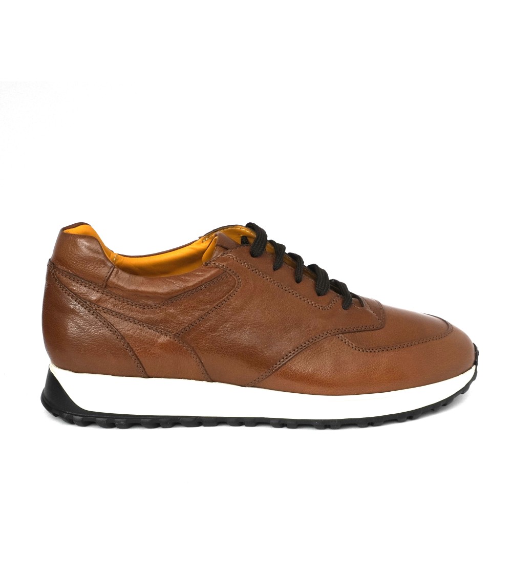 Soldini Sneakers Uomo Hoga Fondo Bianco Pelle Cognac