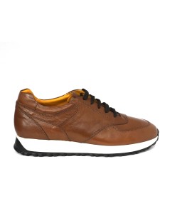 Soldini Sneakers Uomo Hoga Fondo Bianco Pelle Cognac