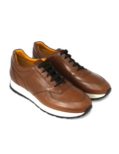 Soldini Sneakers Uomo Hoga Fondo Bianco Pelle Cognac