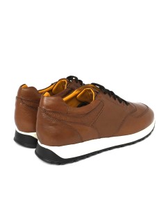 Soldini Sneakers Uomo Hoga Fondo Bianco Pelle Cognac