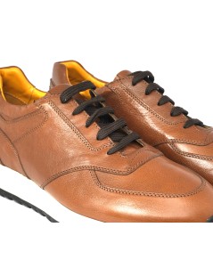 Soldini Sneakers Uomo Hoga Fondo Bianco Pelle Cognac