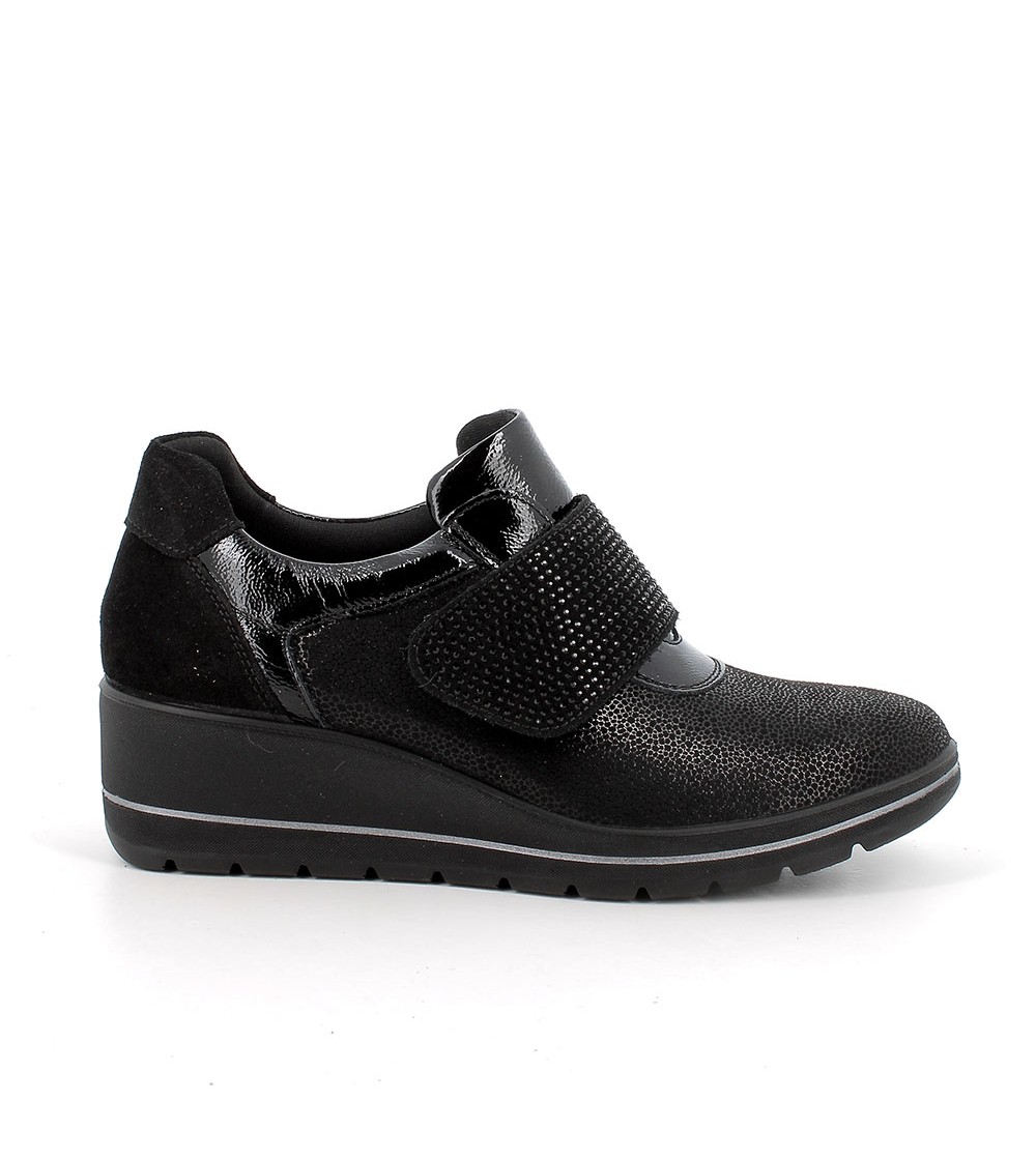 Enval Soft Sneakers Classic Velcro Strass Tessuto Elastic Nero