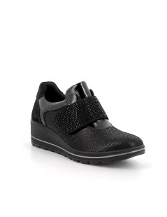 Enval Soft Sneakers Classic Velcro Strass Tessuto Elastic Nero